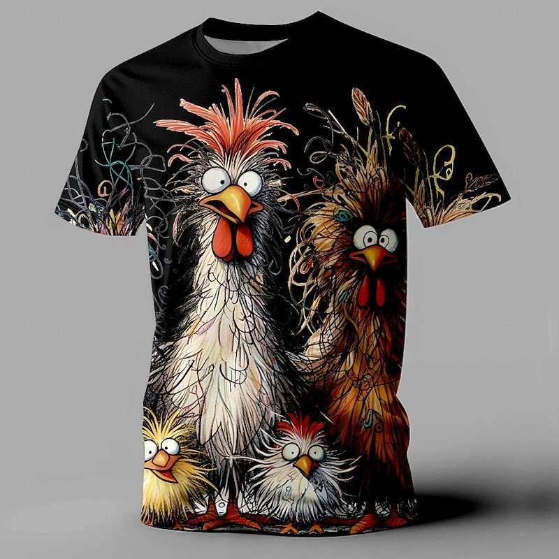 Men's Rooster Funny T Shirt Short Sleeve T shirt 3D Print Crew Neck Shirt Retro Vintage Casual Street Style Sports Outdoor Holiday Going out Black White Yellow Spring & Summer Clothing Apparel S M L4