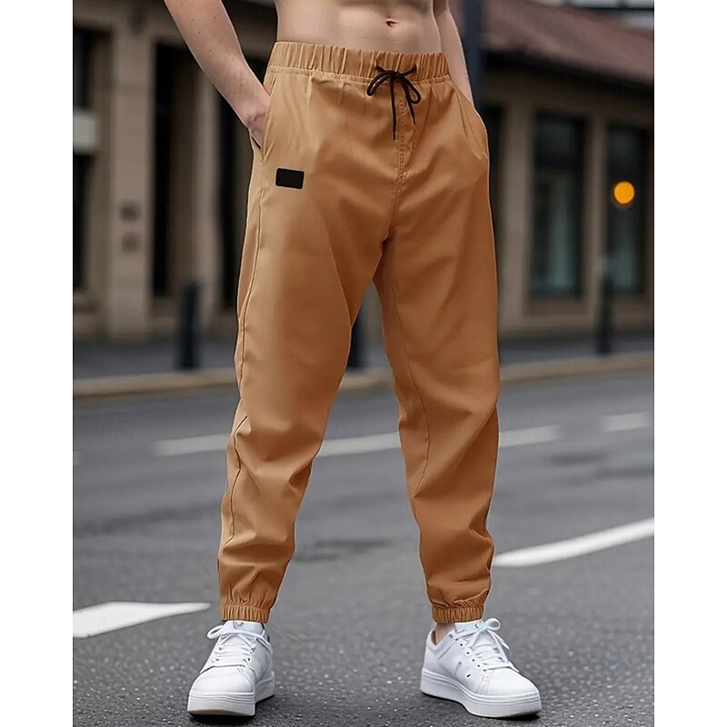 Men's Cargo Pants Joggers Trousers Pocket Drawstring Elastic Waist Plain Wearable Outdoor Daily Camping & Hiking Fashion Classic Dark Khaki Black
