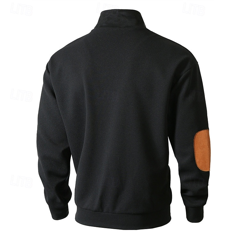 Men's Sweatshirt Waffle Sweatshirt Quarter Zip Sweatshirt Black Army Green Brown Khaki Dark Gray Half Zip Color Block Patchwork Sports & Outdoor Daily Holiday Polyester Streetwear Basic Casual Spring 6