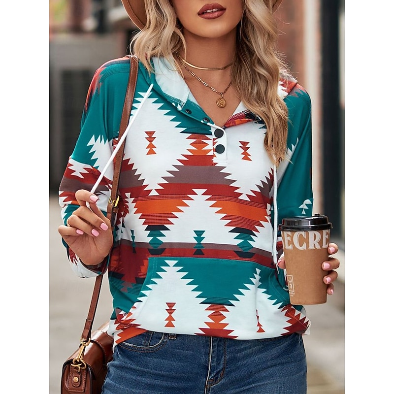 Women's Hoodie Sweatshirt Casual Geometric Dailywear Crew Neck Long Sleeve Yellow Pink Blue Green Fall Winter4