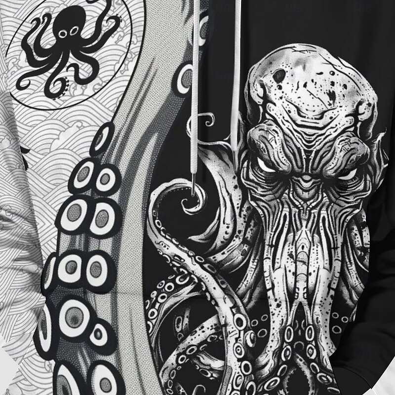 Men's Graphic Gothic Horror Octopus Hoodie Hoodies Sweatshirt Fashion Daily Long Sleeve Hooded Vacation Streetwear Black Grey Printing Fleece Winter Spring &  Fall Designer3