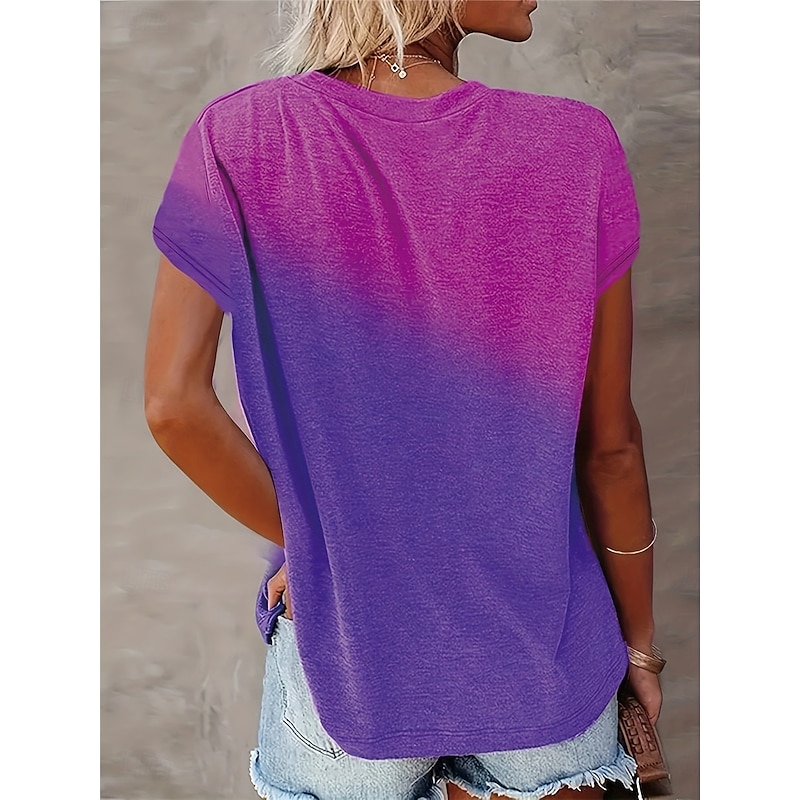 Women's T Shirt Casual Print Short Sleeve Regular Tops Daily Purple Green Gray Summer4