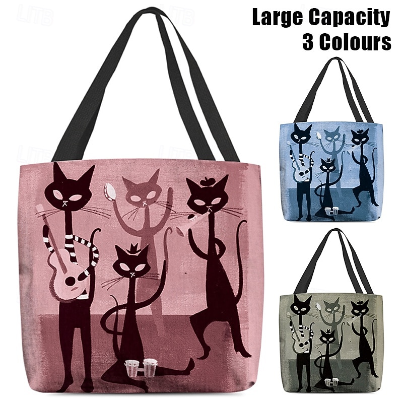 Chic Cat Band Canvas Tote Bag – Stylish and Durable Shoulder Bag with Unique Feline Design for Everyday Use