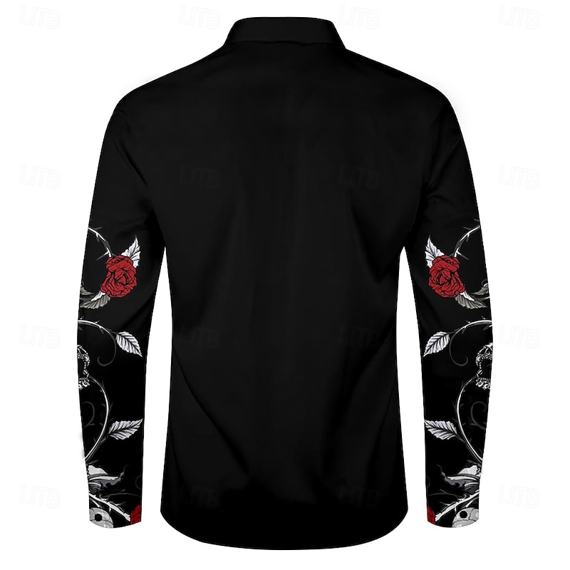 Men's Floral Halloween Costumes Day of the Dead Dress Shirt Button Up Shirt Long Sleeve Casual Business Casual Party Evening Wear Event / Party Daily Fall Winter Spring & Summer Shirt Collar Button2