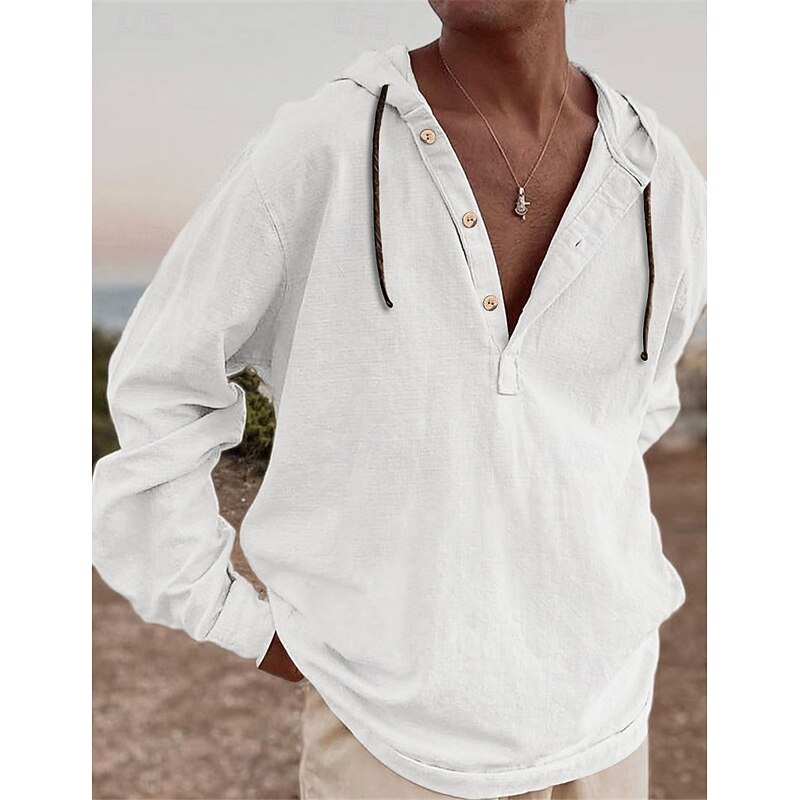 Men's Shirt Summer Shirt Beach Wear Casual Shirt Blue Green Beige Long Sleeve Plain Hooded Daily Vacation Front Pocket Clothing Apparel Fashion Casual Comfortable2