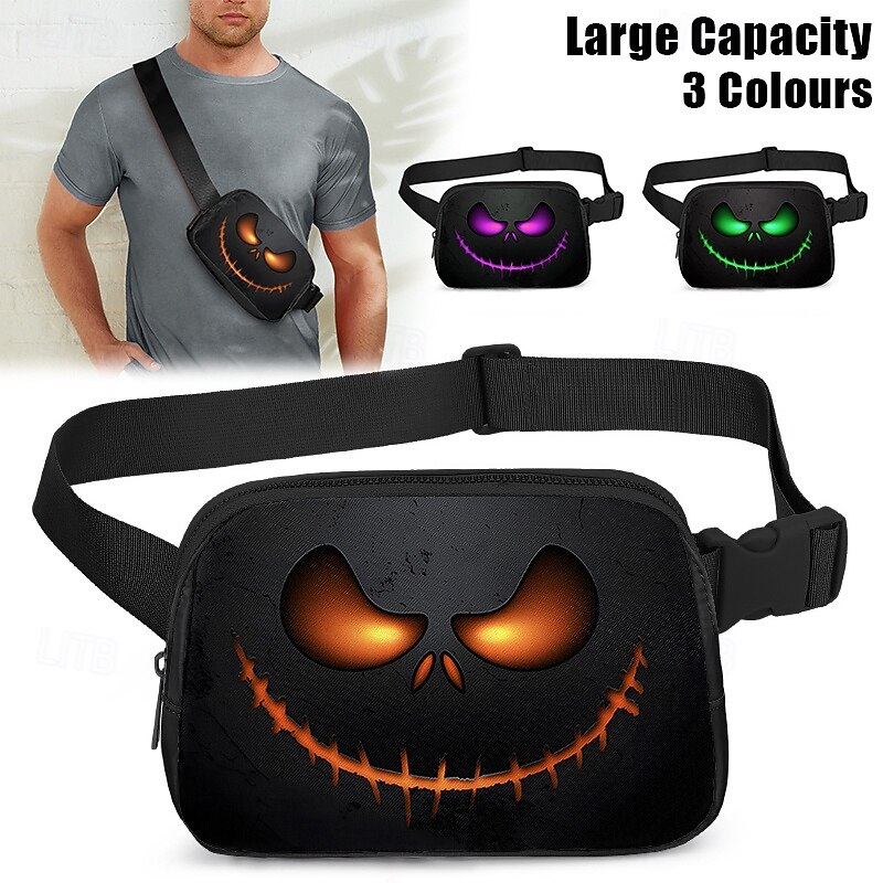 Halloween-Themed Waist Bag with Scary Pumpkin Face - Adjustable Fanny Pack for Men and Women, Perfect for Halloween Parties