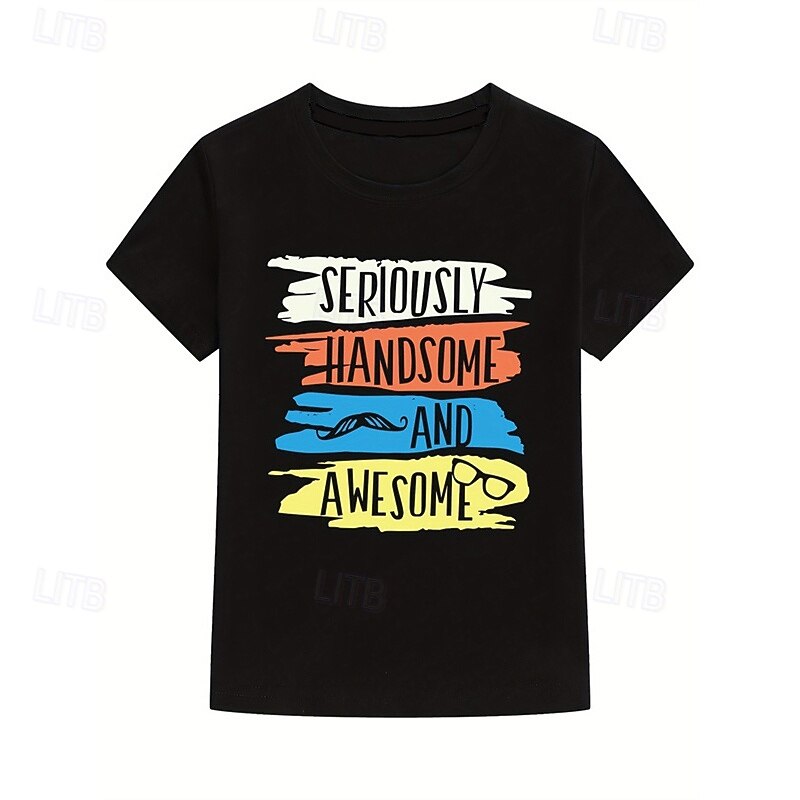 Boys 3D Letter T shirt Tee Short Sleeve Summer Spring Fashion Basic 100% Cotton Kids 4-12 Years Crew Neck Outdoor Casual Daily Regular Fit