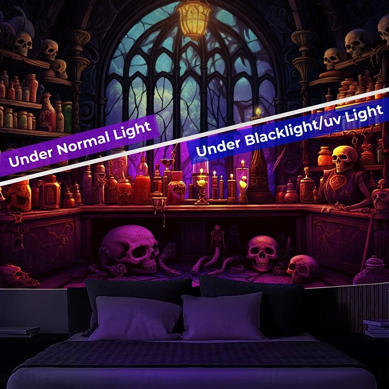 Halloween Blacklight Tapestry Haunted Castle UV Reactive Glow in the Dark Glow Party Trippy Misty Haunted House Hanging Tapestry Wall Art Mural for Living Room Bedroom4