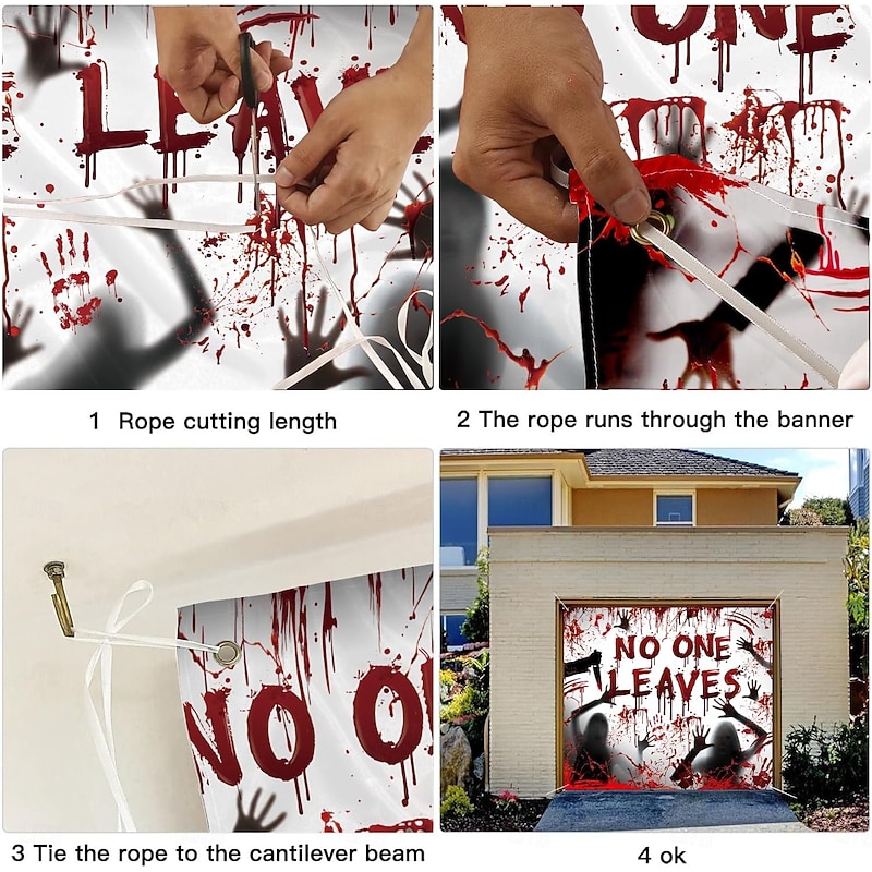 Halloween Door Decorations Outdoor Halloween Garage Door Cover Jack O Lantern Banner Large Tapestry Backdrop Scarecrow Decoration for Holiday Outdoor Garage Door Home Wall Decorations4