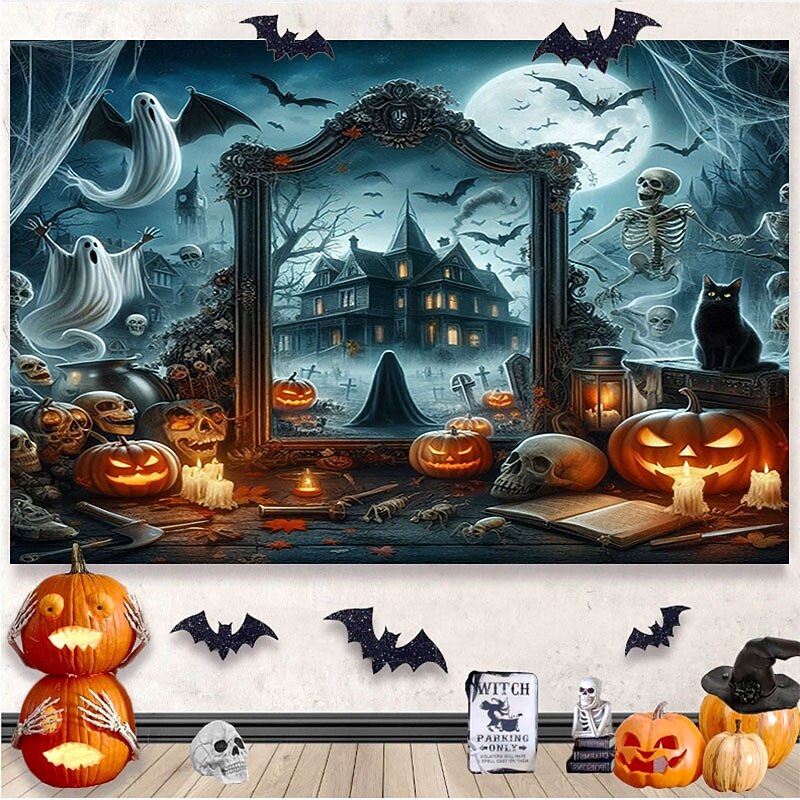 Halloween Decorations Hanging Tapestry Jack O Lantern Wall Art Large Tapestry Mural Decor Photograph Backdrop Blanket Curtain Home Bedroom Living Room Decoration Death Selfie4