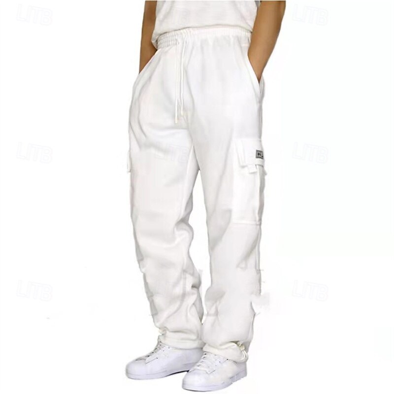 Men's Cargo Pants Tactical Pants Trousers Drawstring Elastic Waist Multi Pocket Plain Wearable Outdoor Daily Camping & Hiking Fashion Classic Black White2