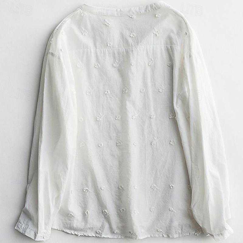 Women's White Elegant Lace Tops Eyelet Blouse Stylish Modern Solid Color Long Sleeve High Neck Embroidered Hollow Out Regular Fit Work Daily Romantic Petite Tops Summer Holiday Wear White Spring Fall2