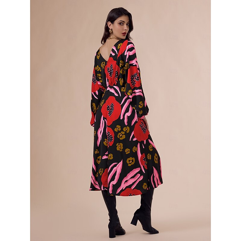 Satin Bateau Raglan Sleeve Midi Dress3