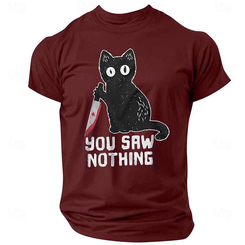 Men's Cat Halloween Letter Printed T Shirt Tee Top 100% Cotton Short Sleeve Graphic Shirt Black Wine Dark Blue Comfortable Tee Street Sports Outdoor Fashion Designer Clothing3