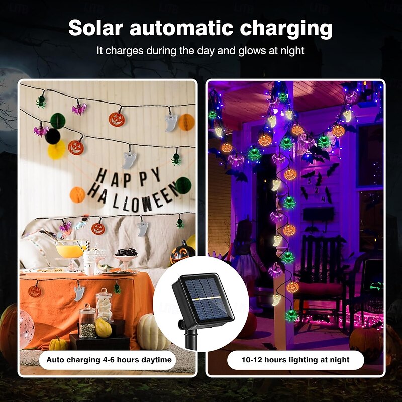 Solar Halloween String lights Outdoor Waterproof Ghost Light 6.5m 30LEDs Lighted Pumpkin Bat Ghost Spider Outdoor Decor Solar Halloween Lights for Family Party Patio Decoration4