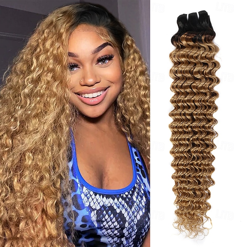 1 Bundles Hair Weaves Brazilian Hair T1B/27# Deep Wave Human Hair 16-28 Inch Color  Human Hair
