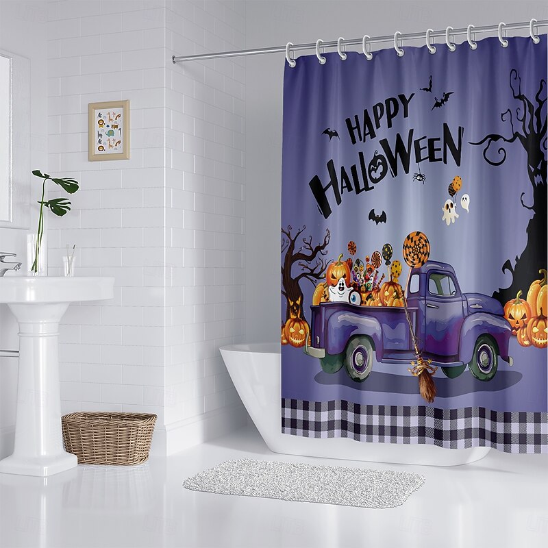 Halloween Pumpkin Candy Shower Curtain Modern Machine Washable Waterproof Polyester Fabric Used for Bathroom Decoration Bathtub with 12 Hooks3