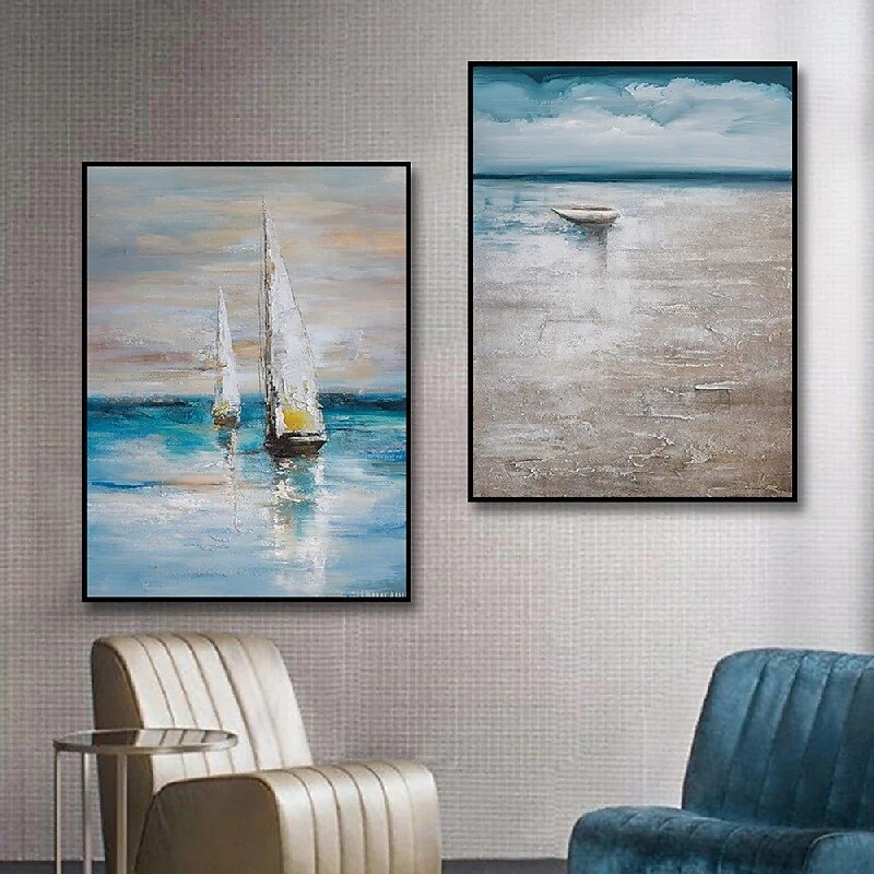 Sailboat oil painting Large handmade Sailboat Party Oil Painting On Canvas Colorful Sailboats & Harbor Painting Nautical Landscape Painting for Bed Room Painting Summer Decor3