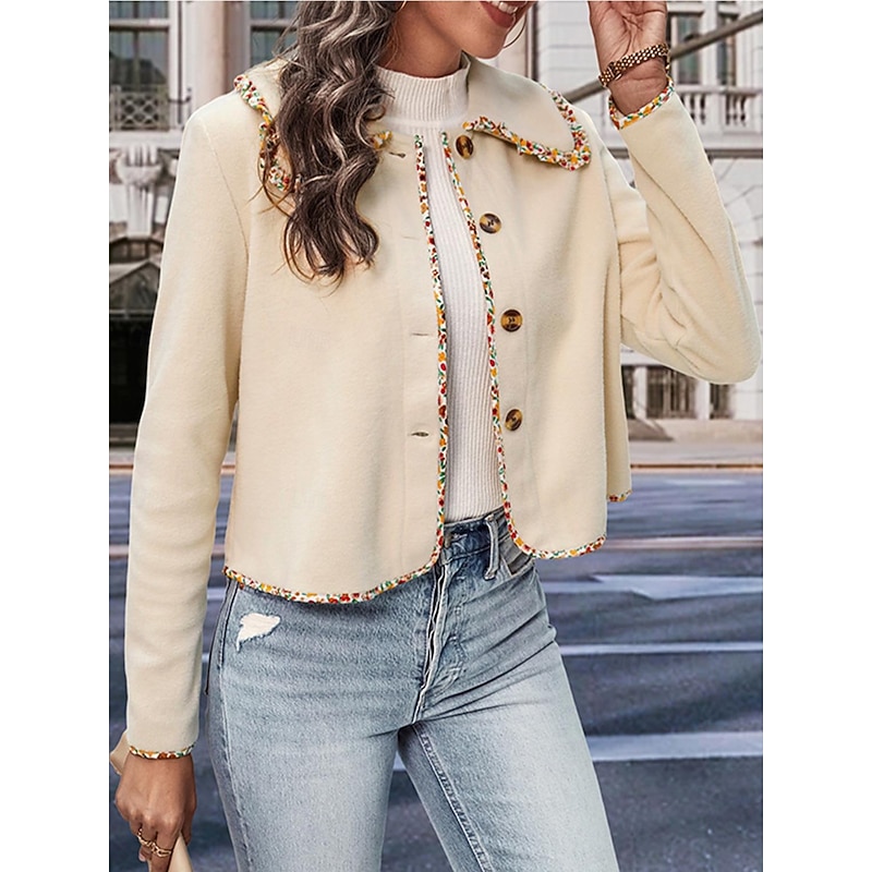 Women's Jacket Party Patchwork Solid Color Windproof Fashion Regular Fit Outerwear Long Sleeve Fall White S3