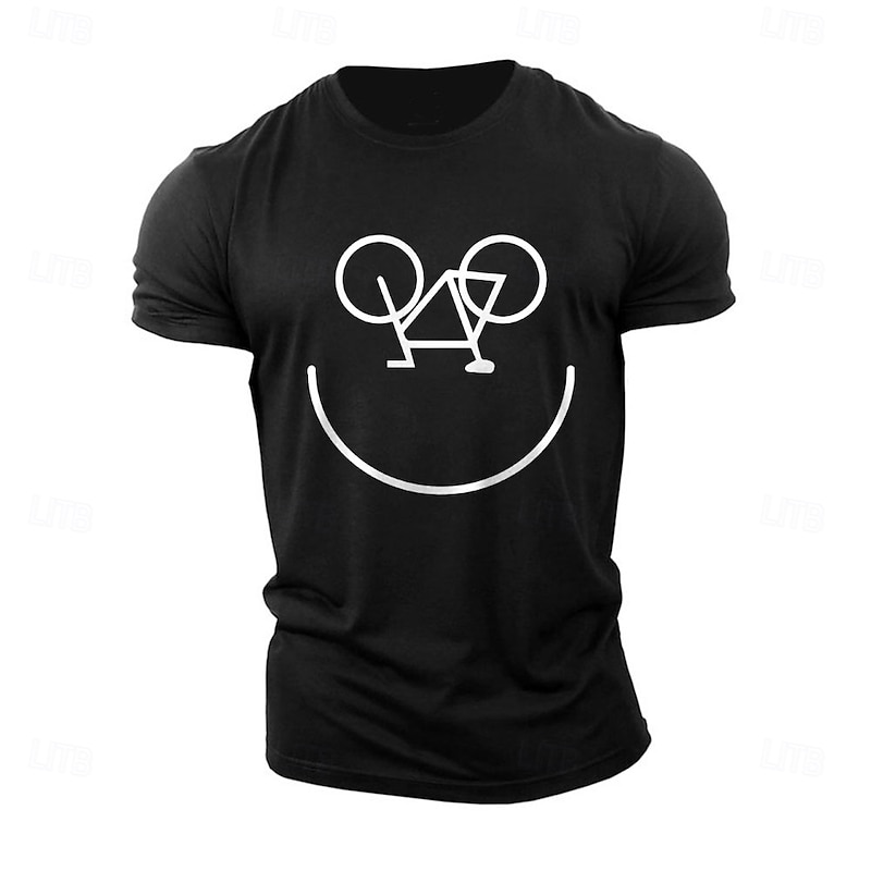 Men's Cycling Enthusiast Graphic T-Shirt with Happy Bicycle Smiley Face Design Short Sleeve Hobby Tee2
