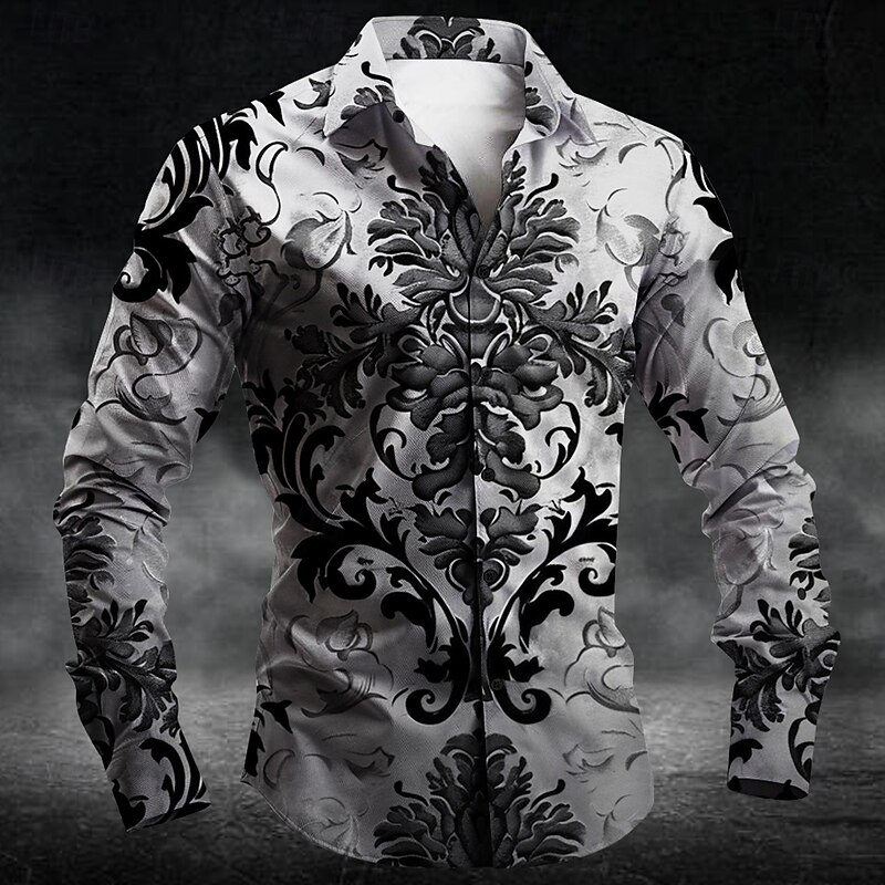 Men's Baroque Halloween Costumes Day of the Dead Button Up Shirt Long Sleeve Casual Party Evening Wear Daily Fall Winter Spring & Summer Turndown Shirt Collar Button Up 3D Print Black Blue Purple3