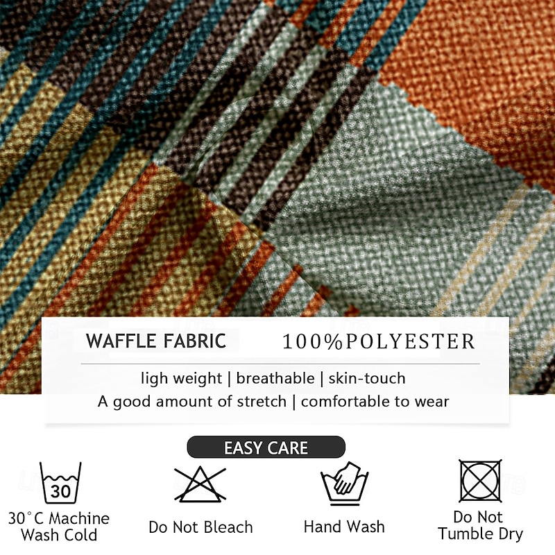 Men's Plaid Golf Shirt Long Sleeve Polo Shirts Collared Shirts Vintage Casual Vacation Wear Formal Wear Festival Wear Buttons 3D Print Spring Fall Winter Brown3