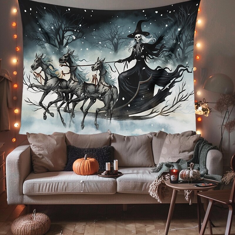 Halloween Hanging Tapestry Witch Dead Horses Wall Art Large Tapestry Mural Decor Photograph Backdrop Blanket Curtain Home Bedroom Living Room Decoration3