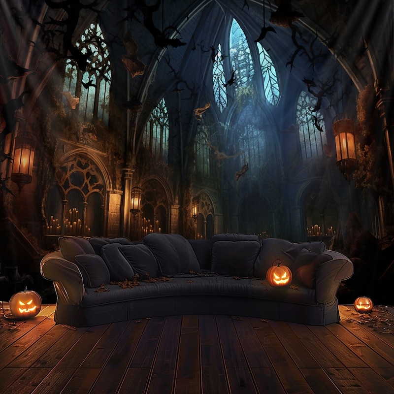 Halloween Haunted Castle Hanging Tapestry Wall Art Large Tapestry Mural Decor Photograph Backdrop Blanket Curtain Home Bedroom Living Room Decoration
