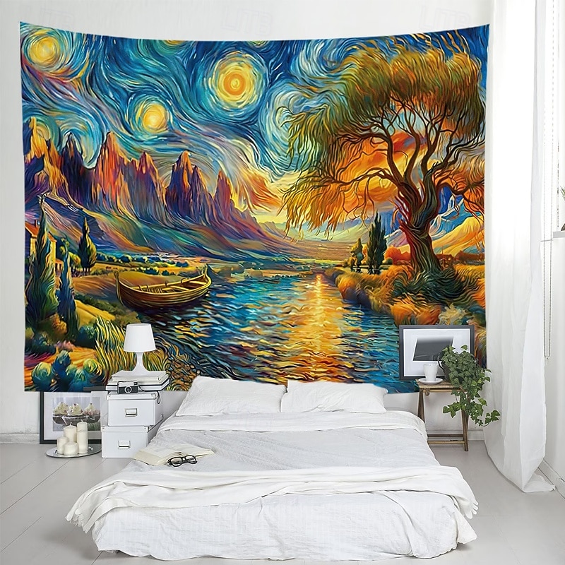 Blacklight Tapestry UV Reactive Glow in the Dark Glow Party Starry Sky Psychedelic Trippy Misty Nature Landscape Hanging Tapestry Wall Art Mural for Living Room Bedroom2