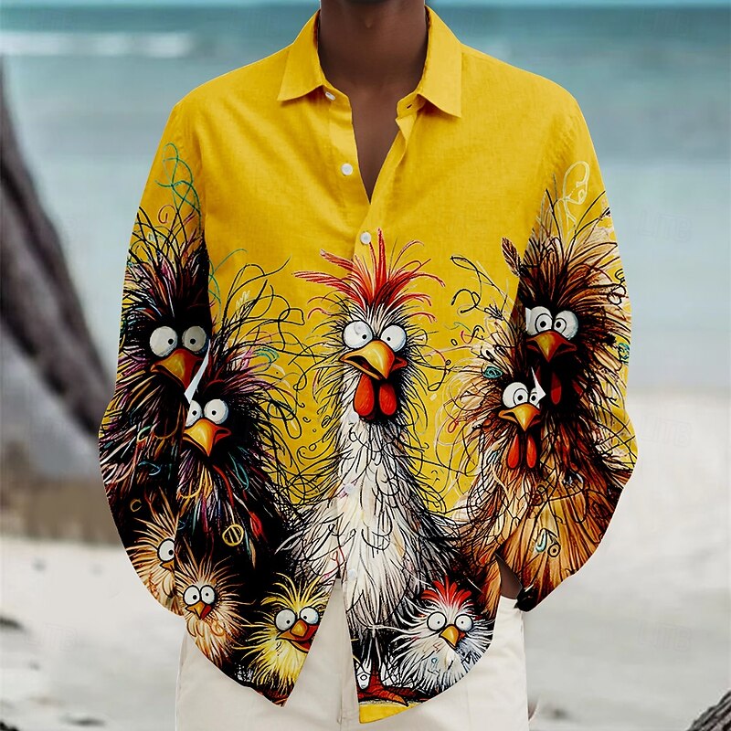 Men's Rooster Beach Shirt Button Up Shirt Long Sleeve Hawaiian Casual Vacation Daily Fall Winter Spring & Summer Collared Shirts 3D Print Light Blue Violet Black White Yellow4