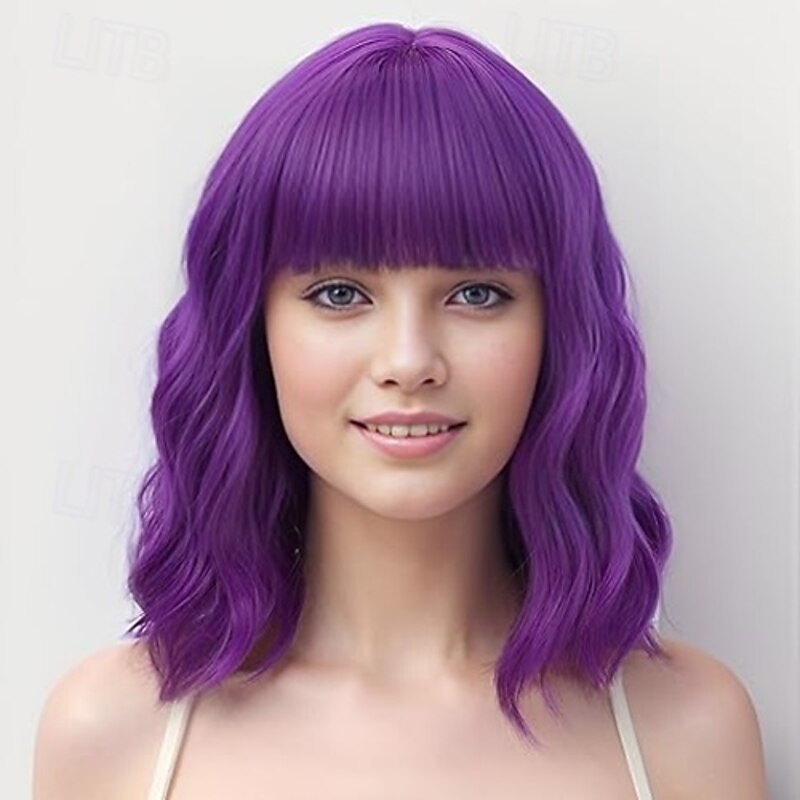Wig with Bangs Short Wavy Wigs for Women Curly Shoulder Length Bob Wig Synthetic fiber Wigs for Daily Party Use2