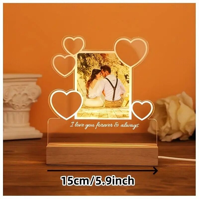 Personalized Night Light Up Photo Frame Heart Shaped Wedding LED Night Light - Custom Photo Acrylic USB Lamp Romantic Wedding Anniversary Birthday  Gift Perfect for Couples and Friends3