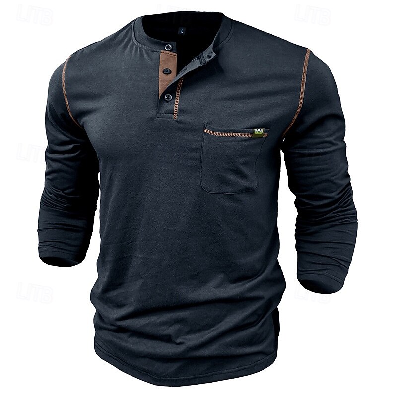 Men's Button T Shirt T Shirt Henley Shirt Tee Long Sleeve Henley Spring &  Fall Color Block Fashion Designer Basic Patchwork Vacation Street Going out Black White Wine Top Tee for Men2