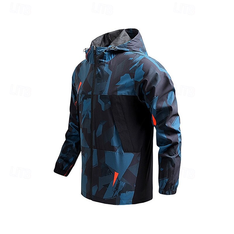 Men's Softshell Jacket Hiking Jacket Outdoor Camouflage Sun Protection Windproof Quick Dry Jacket Hoodie Full Zip Traveling Black Blue Grey3