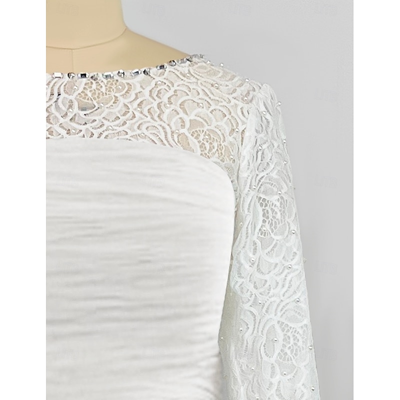 Beach Wedding A-Line Mother of the Bride Dress Wedding Guest Elegant Jewel Neck Ankle Length Chiffon Lace 3/4 Length Sleeve with Sequin Ruching4