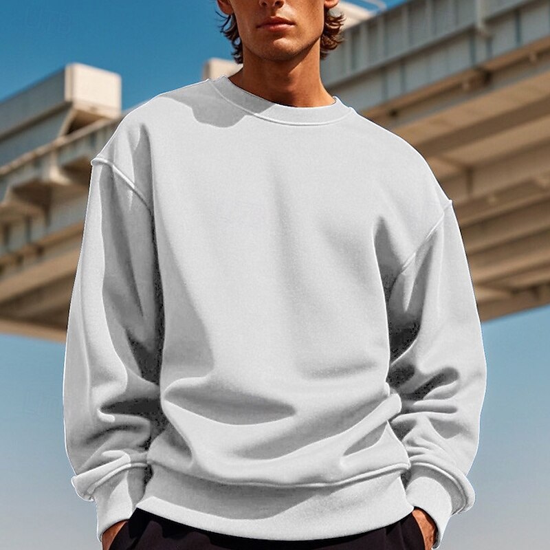 Men's Sweatshirt Black White Yellow Red Navy Blue Crew Neck Plain Patchwork Sports & Outdoor Daily Holiday Polyester Streetwear Basic Casual Spring & Fall Clothing Apparel Hoodies Sweatshirts Long2