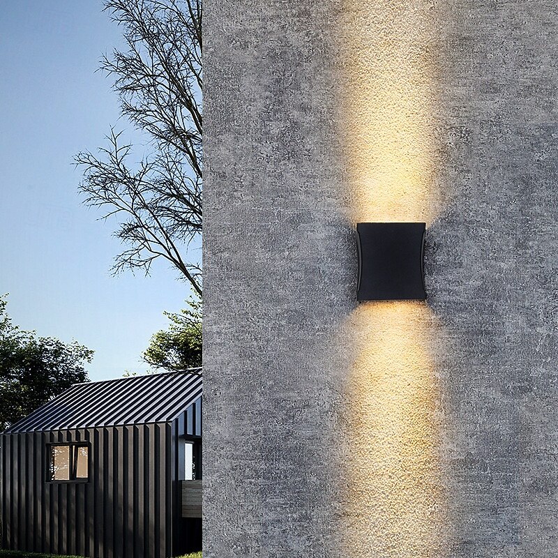 LED Outdoor Wall Light Warm White 1PCS/2PCS Acrylic Metal 10W Black Square Outdoor Wall Light Up And Down Lights for Garden Hallway Yard Wall Mount Fixtures 110-240V