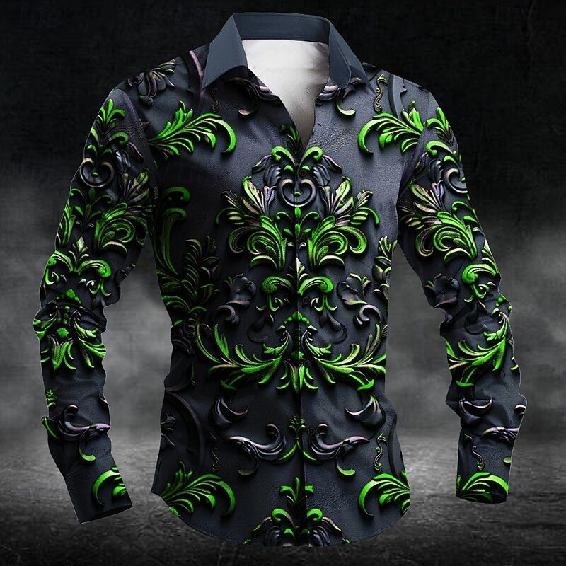 Halloween Men's Halloween Costumes Day of the Dead Button Up Shirt Long Sleeve Dark Party Evening Wear Fall Spring & Summer Shirt Collar Button Up 3D Print Red Blue Purple Green3
