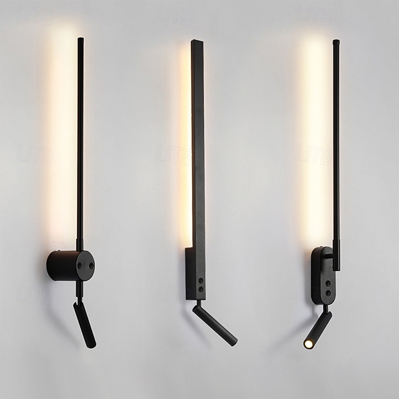 Modern Simple Linear Wall Lamp Long LED Wall Light Black Indoor Decor Wall Sconce for Bedroom Bedside Living Room Study Room Corridor Entryway Restaurant Night Light