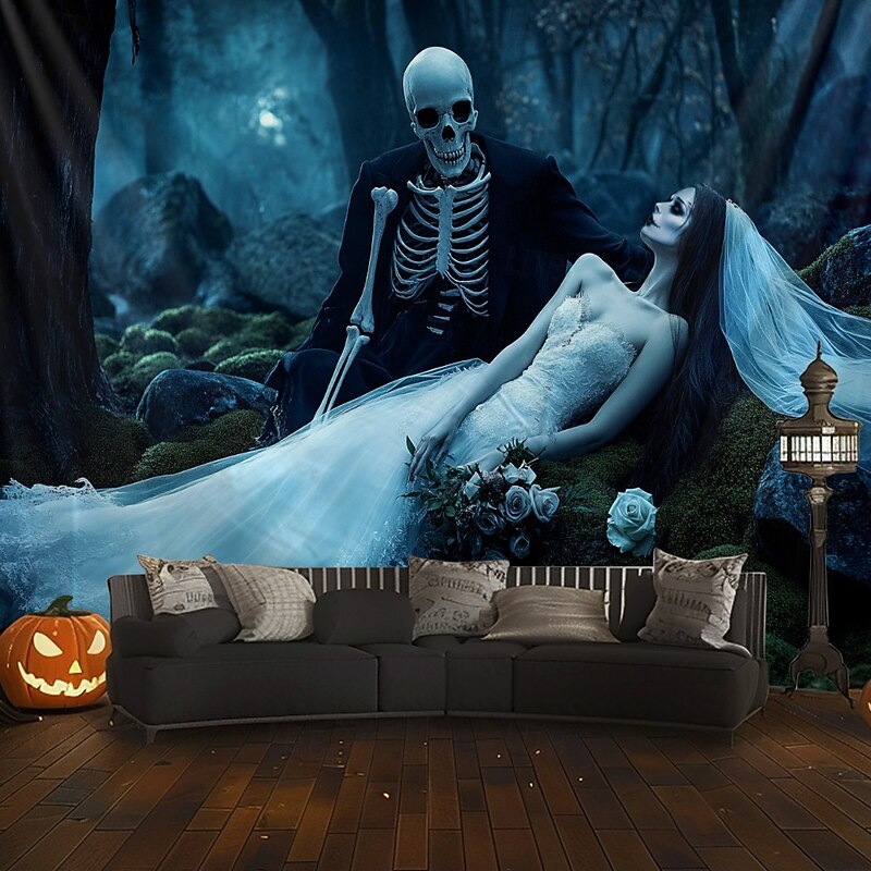 Hanging Tapestry Skeleton Bride Wall Art Large Tapestry Mural Decor Photograph Backdrop Blanket Curtain Home Bedroom Living Room Decoration