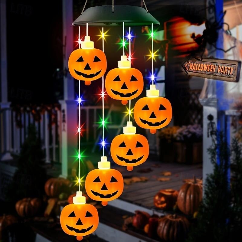 1pc Solar Halloween Pumpkin Wind Chime Light   for Outdoor Courtyard Garden Balcony Fence Light, Eerie Festive Decoration and Glow In the Dark3