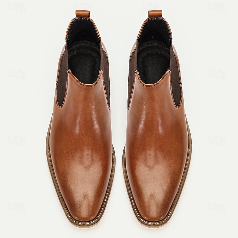 Men's Brown Premium Cowhide Chelsea Boots with White Sole - Elegant and Comfortable for Casual and Formal Wear3