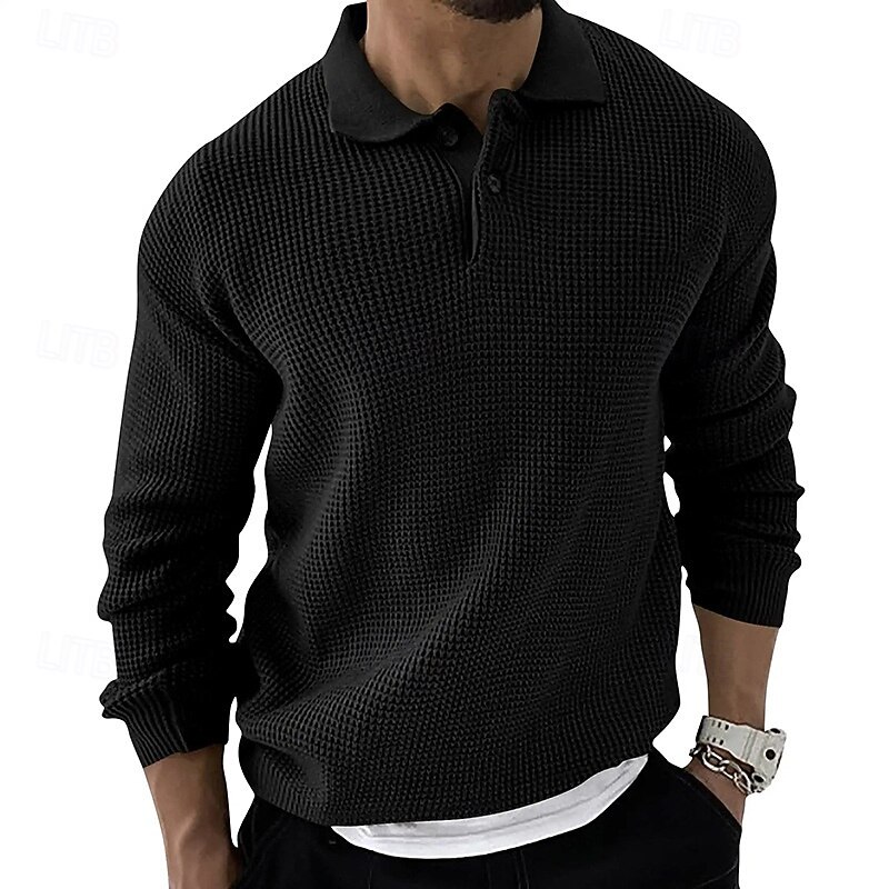 Men's Pullover Sweater Jumper Knit Sweater Ribbed Knit Regular Knitted Plain Lapel Fashion Basic Daily Wear Date Clothing Apparel Fall & Winter Black Khaki S M L2