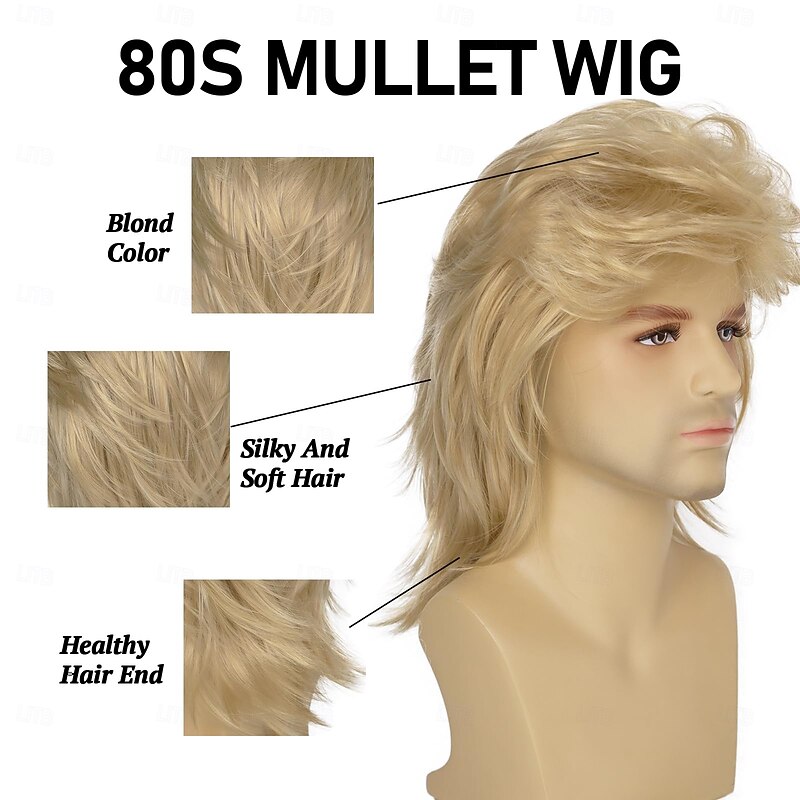 Wigs For Men Joe Dirt Costume 80s Funny Wigs Heat Resistant Synthetic Pop Rock Wig For 70s Mens Fancy Party Cosplay Carnival Or Fun Halloween Wigs4