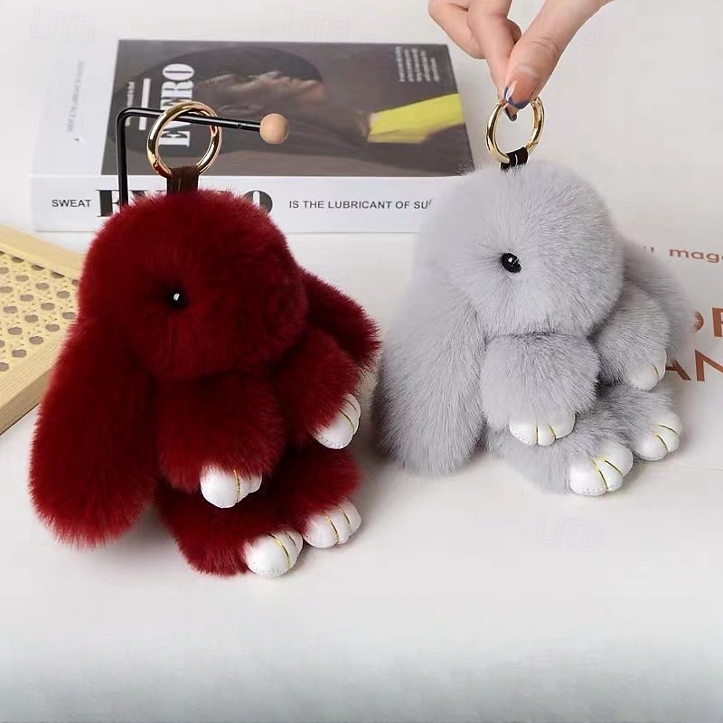 Plush Hanging Rabbit Pendant – Floppy Ear Bunny Keychain with Imitation Otter Fur, Mini Cute Rabbit Charm for Backpacks2