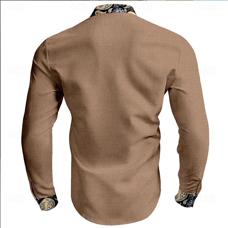 Men's Dress Shirt Button Up Shirt Vacation Daily Black Ink Blue Brown Long Sleeve Grandad Collar Summer Spring &  Fall Clothing Apparel 3D Print2