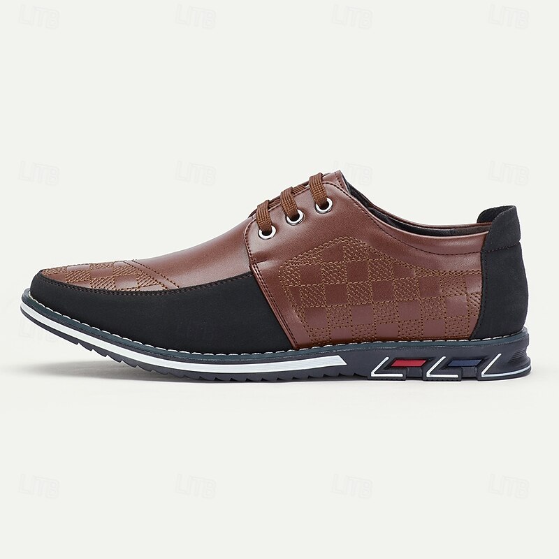Men's Brown and Black Checkered Pattern Oxford Shoes with Comfortable Sole - Perfect for Casual and Everyday Wear3