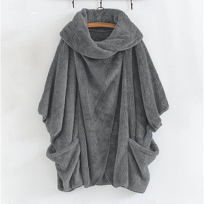 Women's Winter Coat Athleisure Holiday Daily Wear Fall Winter Regular Coat Loose Fit Stylish Casual Jacket Long Sleeve Solid Color Irregular Hem Black Red Brown2