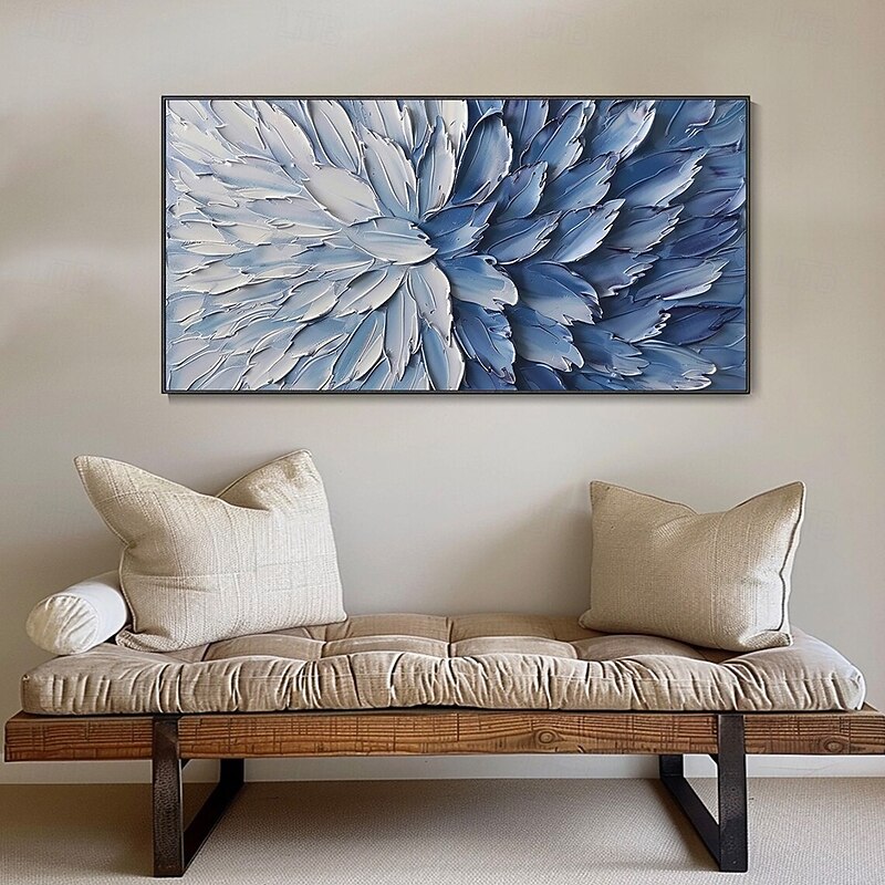Mintura Handmade 3D Abstract Blue Oil Paintings On Canvas Wall Art Decoration Modern Flowers Picture For Home Decor Rolled Frameless Unstretched Painting3