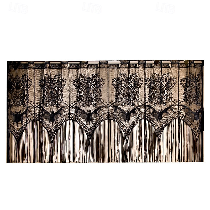 Halloween Window Decoration, Halloween Lace Skull Lampshade Hanging Decoration - Spooky Black Gothic Fringe Light Cover, Perfect For Halloween Parties & Haunted Houses3